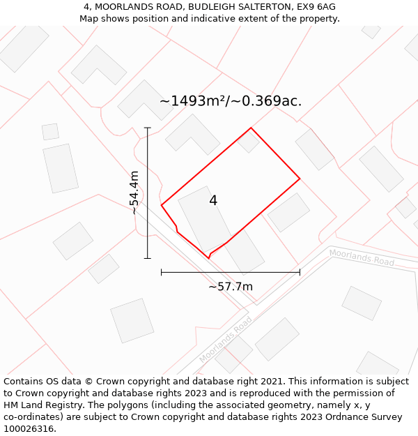 4, MOORLANDS ROAD, BUDLEIGH SALTERTON, EX9 6AG: Plot and title map