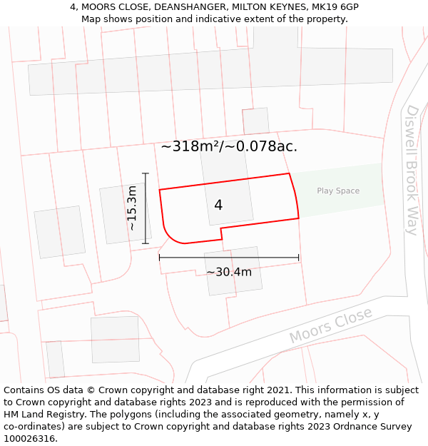 4, MOORS CLOSE, DEANSHANGER, MILTON KEYNES, MK19 6GP: Plot and title map