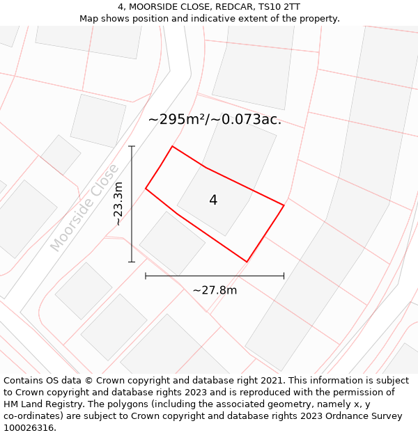 4, MOORSIDE CLOSE, REDCAR, TS10 2TT: Plot and title map