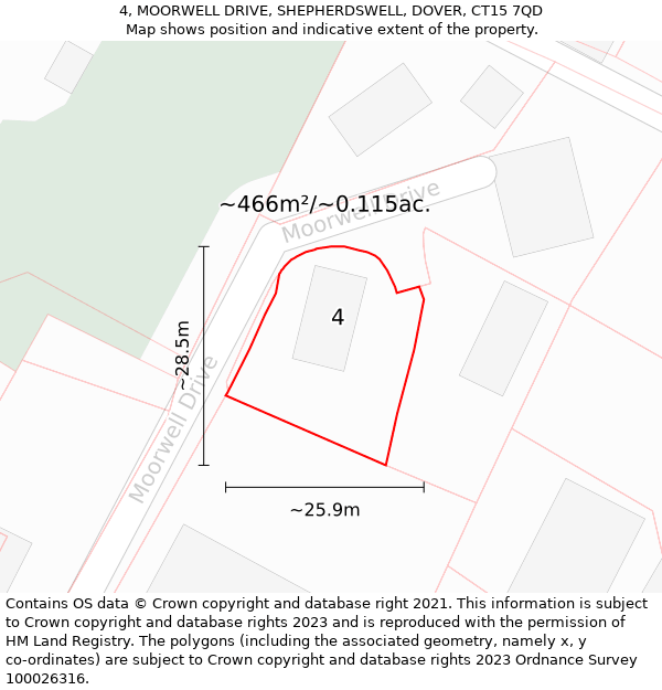 4, MOORWELL DRIVE, SHEPHERDSWELL, DOVER, CT15 7QD: Plot and title map