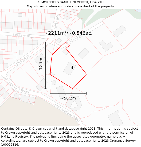 4, MOREFIELD BANK, HOLMFIRTH, HD9 7TH: Plot and title map