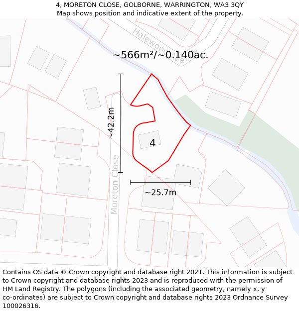 4, MORETON CLOSE, GOLBORNE, WARRINGTON, WA3 3QY: Plot and title map