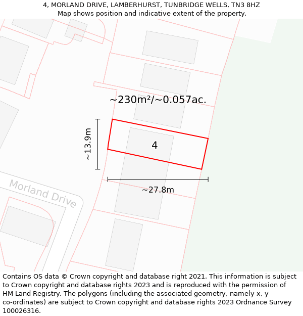 4, MORLAND DRIVE, LAMBERHURST, TUNBRIDGE WELLS, TN3 8HZ: Plot and title map