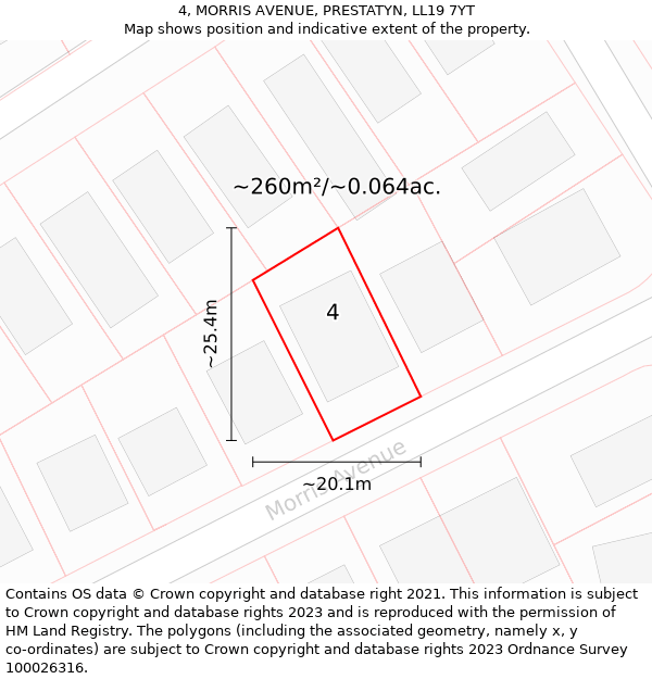 4, MORRIS AVENUE, PRESTATYN, LL19 7YT: Plot and title map