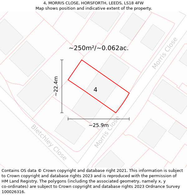 4, MORRIS CLOSE, HORSFORTH, LEEDS, LS18 4FW: Plot and title map