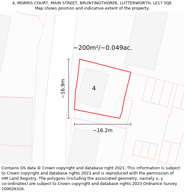 4, MORRIS COURT, MAIN STREET, BRUNTINGTHORPE, LUTTERWORTH, LE17 5QE: Plot and title map