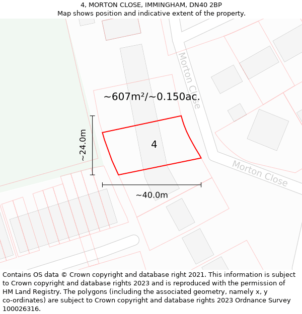 4, MORTON CLOSE, IMMINGHAM, DN40 2BP: Plot and title map