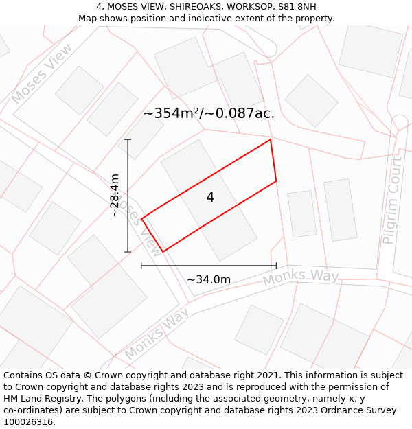 4, MOSES VIEW, SHIREOAKS, WORKSOP, S81 8NH: Plot and title map