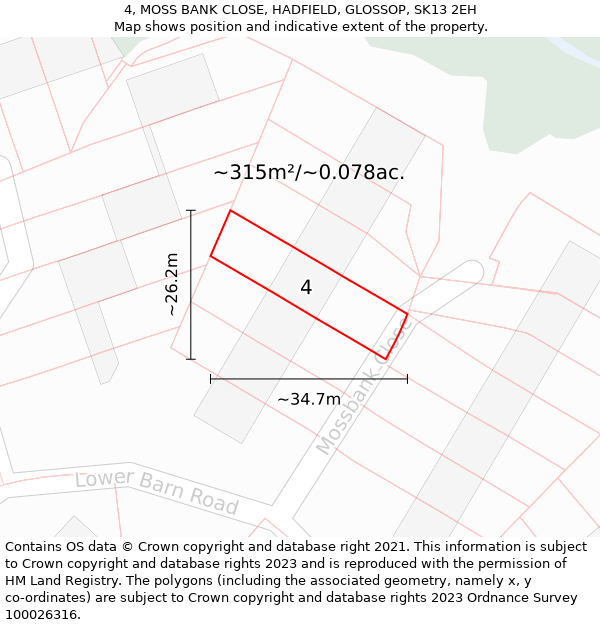 4, MOSS BANK CLOSE, HADFIELD, GLOSSOP, SK13 2EH: Plot and title map