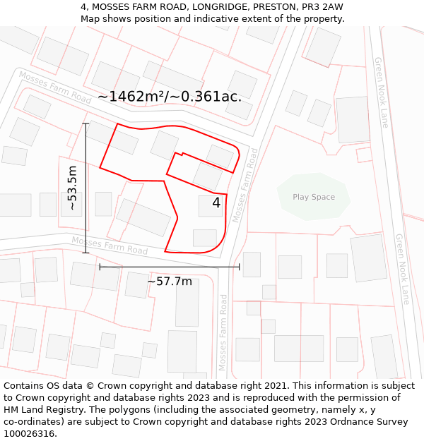 4, MOSSES FARM ROAD, LONGRIDGE, PRESTON, PR3 2AW: Plot and title map