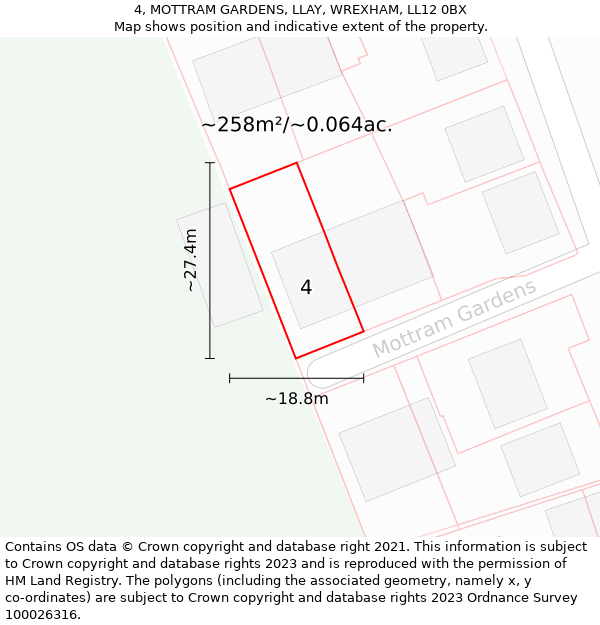 4, MOTTRAM GARDENS, LLAY, WREXHAM, LL12 0BX: Plot and title map