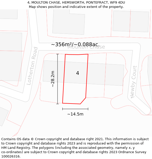 4, MOULTON CHASE, HEMSWORTH, PONTEFRACT, WF9 4DU: Plot and title map