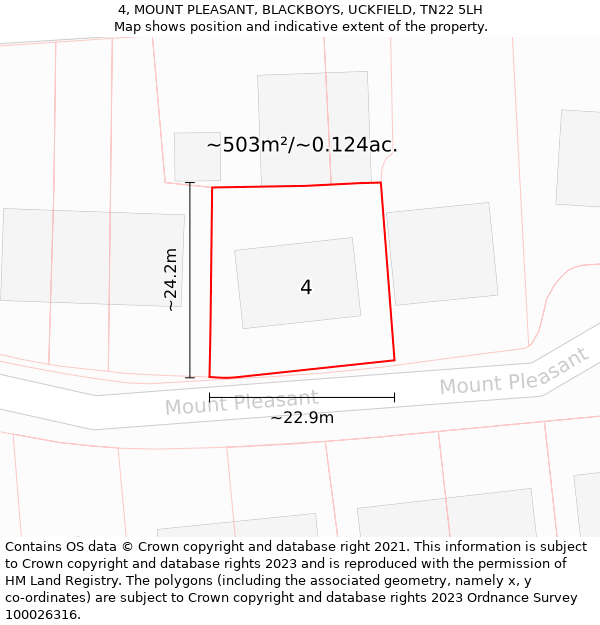 4, MOUNT PLEASANT, BLACKBOYS, UCKFIELD, TN22 5LH: Plot and title map