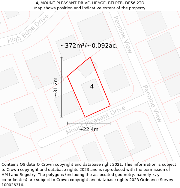 4, MOUNT PLEASANT DRIVE, HEAGE, BELPER, DE56 2TD: Plot and title map