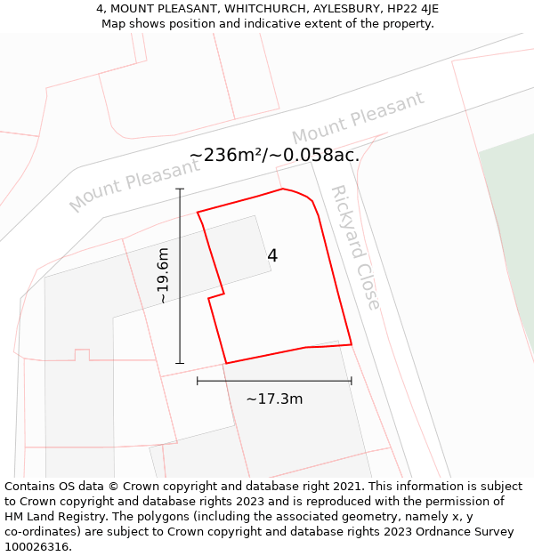 4, MOUNT PLEASANT, WHITCHURCH, AYLESBURY, HP22 4JE: Plot and title map