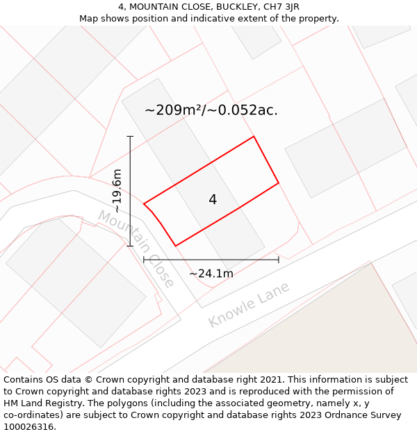 4, MOUNTAIN CLOSE, BUCKLEY, CH7 3JR: Plot and title map