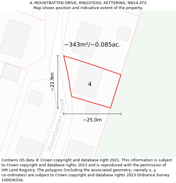 4, MOUNTBATTEN DRIVE, RINGSTEAD, KETTERING, NN14 4TX: Plot and title map