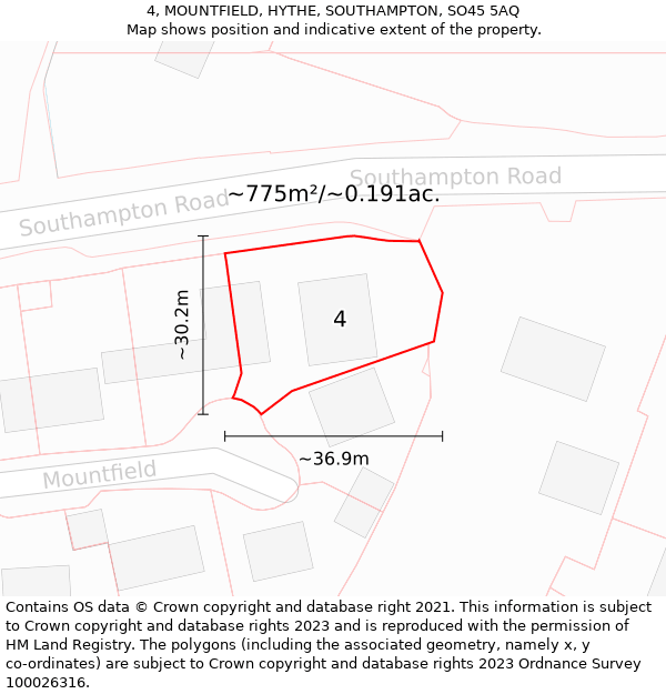 4, MOUNTFIELD, HYTHE, SOUTHAMPTON, SO45 5AQ: Plot and title map