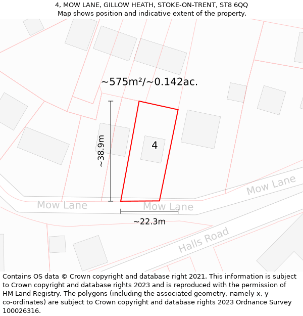 4, MOW LANE, GILLOW HEATH, STOKE-ON-TRENT, ST8 6QQ: Plot and title map