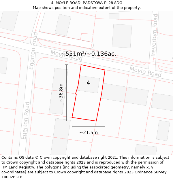 4, MOYLE ROAD, PADSTOW, PL28 8DG: Plot and title map