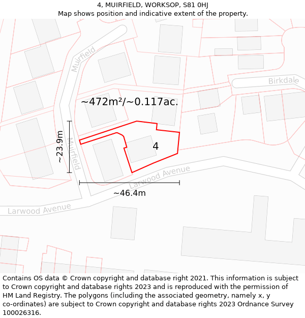 4, MUIRFIELD, WORKSOP, S81 0HJ: Plot and title map