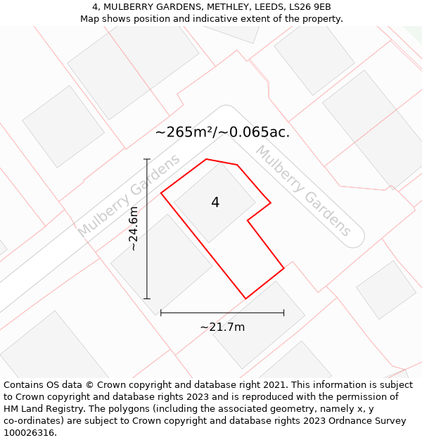 4, MULBERRY GARDENS, METHLEY, LEEDS, LS26 9EB: Plot and title map