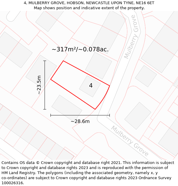 4, MULBERRY GROVE, HOBSON, NEWCASTLE UPON TYNE, NE16 6ET: Plot and title map