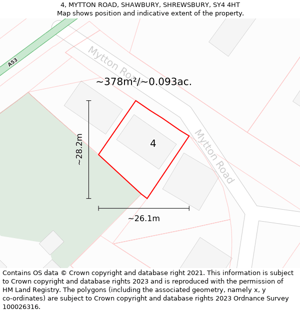 4, MYTTON ROAD, SHAWBURY, SHREWSBURY, SY4 4HT: Plot and title map