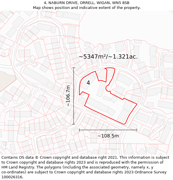 4, NABURN DRIVE, ORRELL, WIGAN, WN5 8SB: Plot and title map