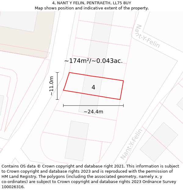 4, NANT Y FELIN, PENTRAETH, LL75 8UY: Plot and title map