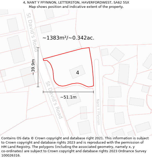 4, NANT Y FFYNNON, LETTERSTON, HAVERFORDWEST, SA62 5SX: Plot and title map