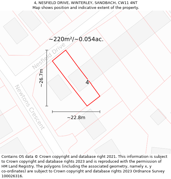 4, NESFIELD DRIVE, WINTERLEY, SANDBACH, CW11 4NT: Plot and title map