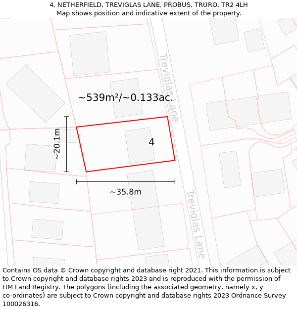 4, NETHERFIELD, TREVIGLAS LANE, PROBUS, TRURO, TR2 4LH: Plot and title map