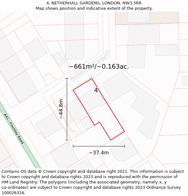 4, NETHERHALL GARDENS, LONDON, NW3 5RR: Plot and title map