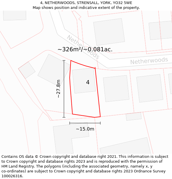 4, NETHERWOODS, STRENSALL, YORK, YO32 5WE: Plot and title map