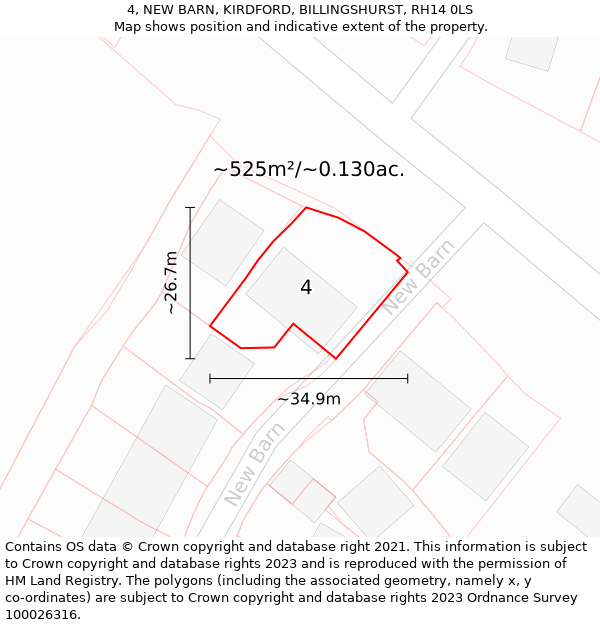 4, NEW BARN, KIRDFORD, BILLINGSHURST, RH14 0LS: Plot and title map