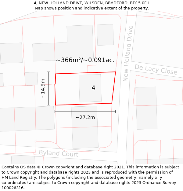 4, NEW HOLLAND DRIVE, WILSDEN, BRADFORD, BD15 0FH: Plot and title map