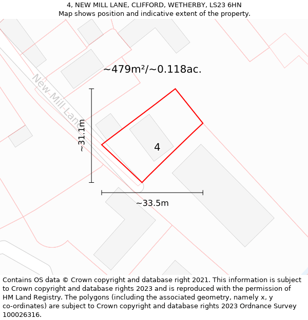 4, NEW MILL LANE, CLIFFORD, WETHERBY, LS23 6HN: Plot and title map