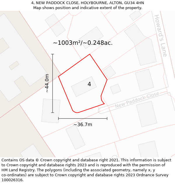 4, NEW PADDOCK CLOSE, HOLYBOURNE, ALTON, GU34 4HN: Plot and title map