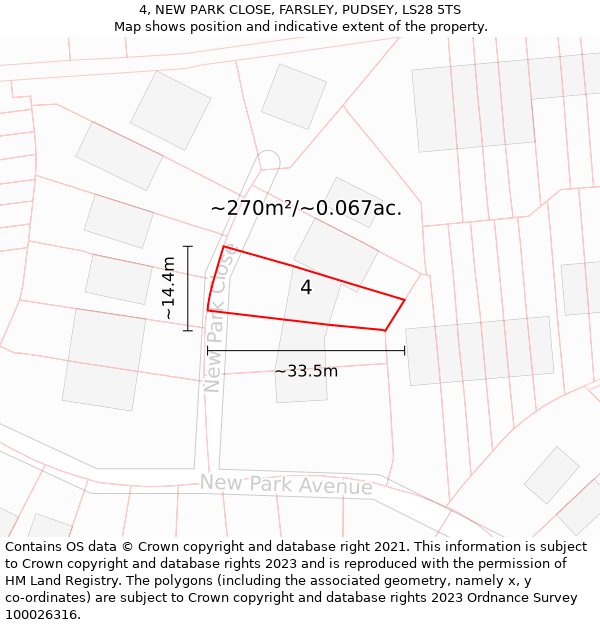 4, NEW PARK CLOSE, FARSLEY, PUDSEY, LS28 5TS: Plot and title map