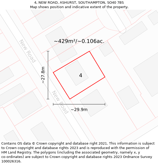 4, NEW ROAD, ASHURST, SOUTHAMPTON, SO40 7BS: Plot and title map