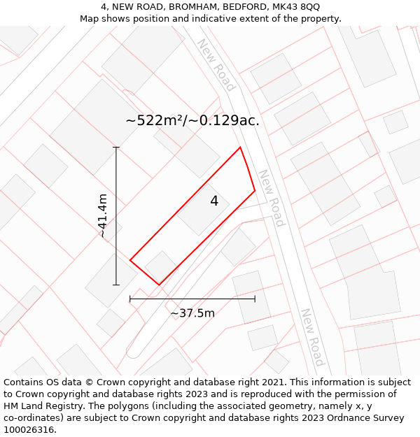 4, NEW ROAD, BROMHAM, BEDFORD, MK43 8QQ: Plot and title map