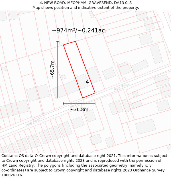 4, NEW ROAD, MEOPHAM, GRAVESEND, DA13 0LS: Plot and title map