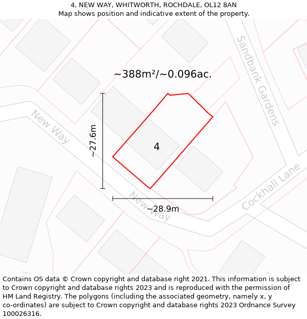 4, NEW WAY, WHITWORTH, ROCHDALE, OL12 8AN: Plot and title map