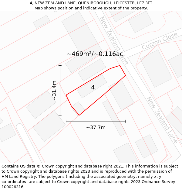 4, NEW ZEALAND LANE, QUENIBOROUGH, LEICESTER, LE7 3FT: Plot and title map