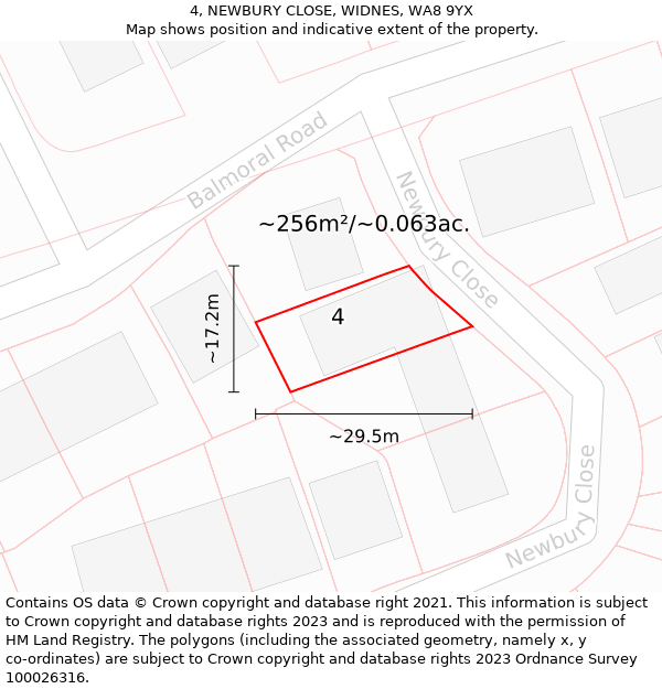 4, NEWBURY CLOSE, WIDNES, WA8 9YX: Plot and title map