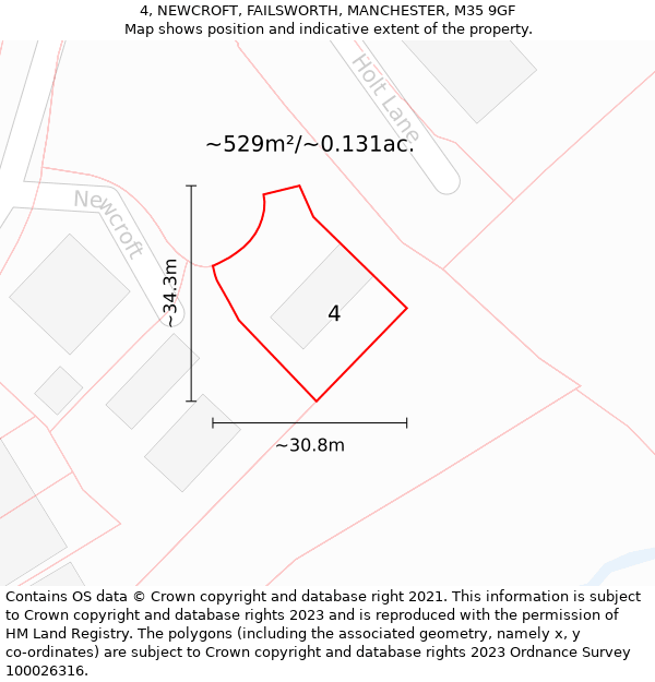 4, NEWCROFT, FAILSWORTH, MANCHESTER, M35 9GF: Plot and title map