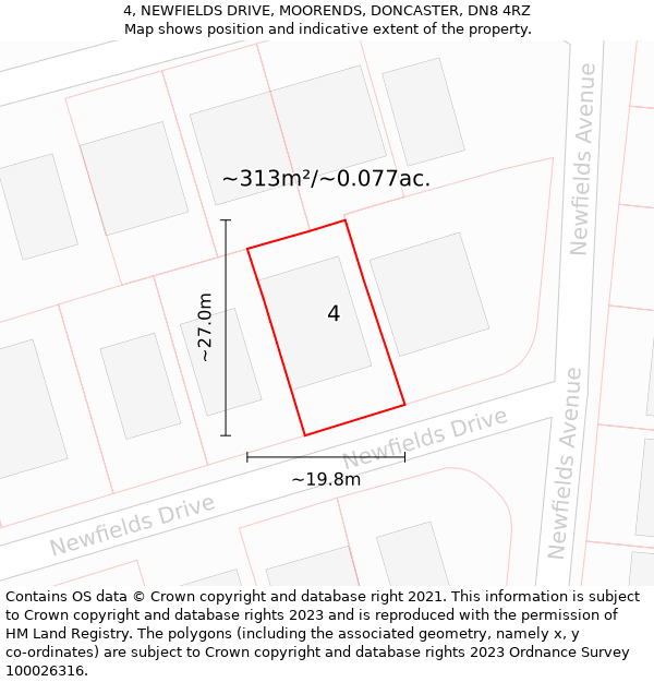 4, NEWFIELDS DRIVE, MOORENDS, DONCASTER, DN8 4RZ: Plot and title map