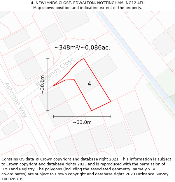 4, NEWLANDS CLOSE, EDWALTON, NOTTINGHAM, NG12 4FH: Plot and title map