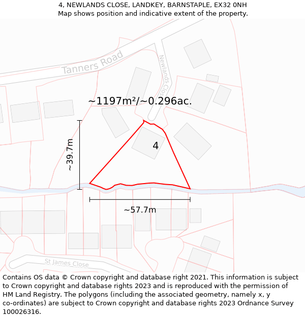 4, NEWLANDS CLOSE, LANDKEY, BARNSTAPLE, EX32 0NH: Plot and title map